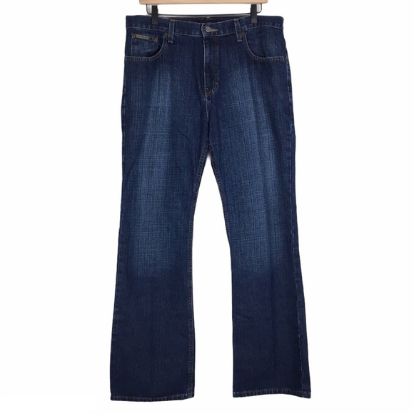 CALVIN KLEIN Jeans Bootcut Men Flat Slub Dark Wash Denim 34 x 30 Short Inseam - Picture 1 of 13